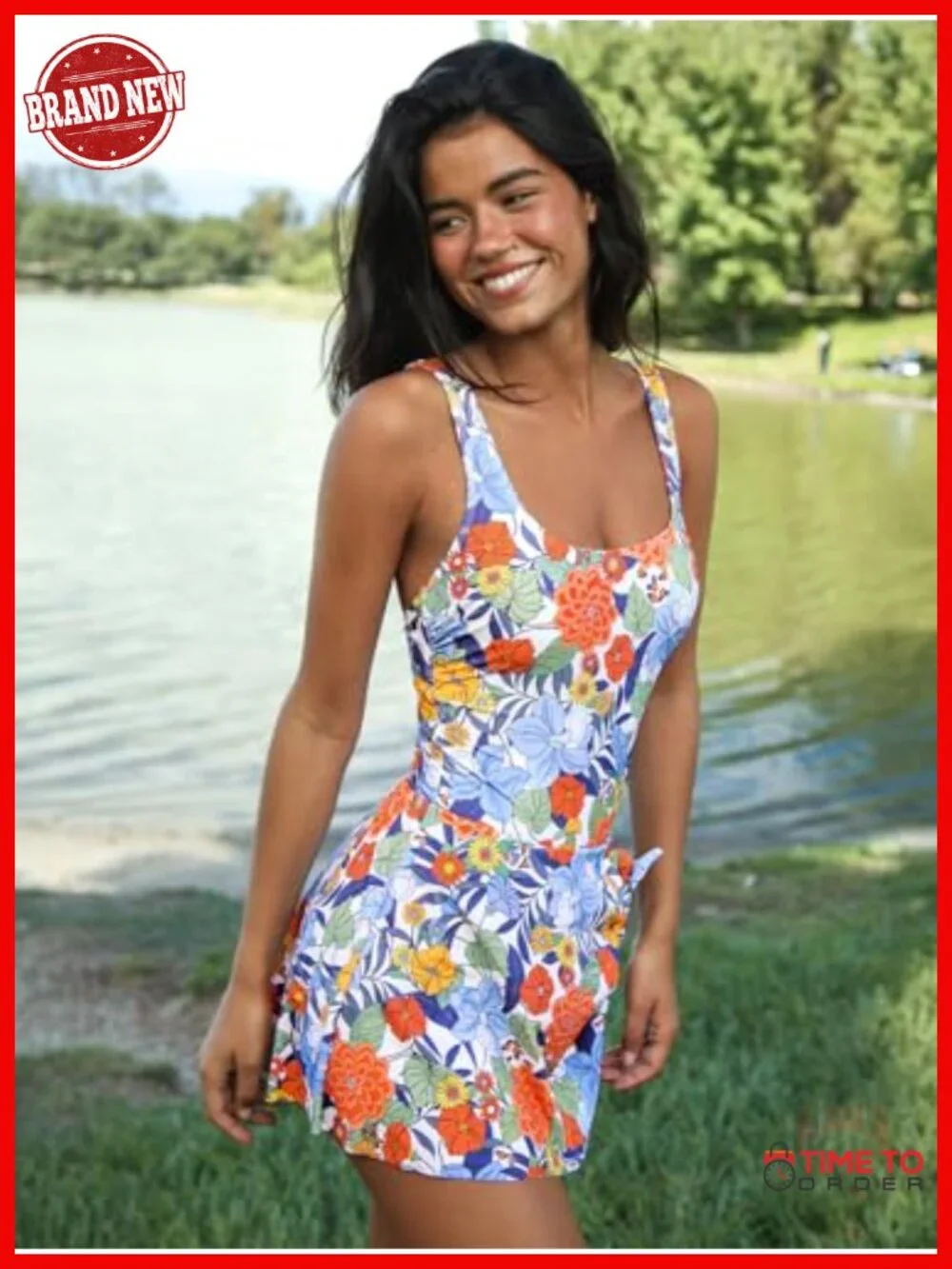 Women's One Piece Swimsuit Scoop Neck Swimdress Wide Straps Tie Knot